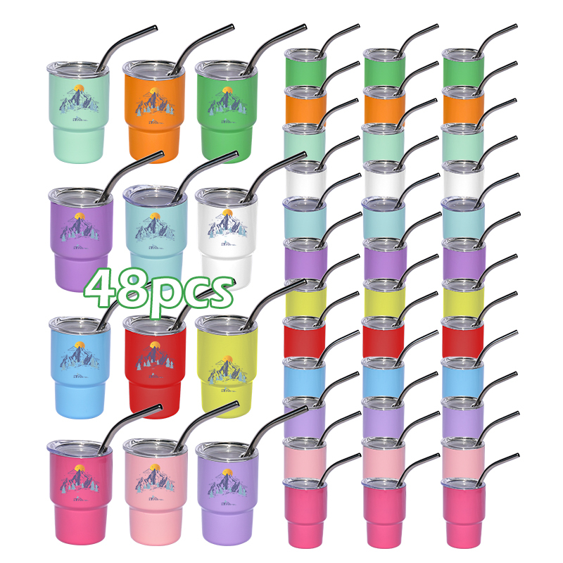 USA RTS Mini 48pcs/ctn 3oz Sublimation TUMBLER SHOT GLASS 12 Colors Mixed Double Wall Stainless Steel Wine Cup with Metal Straw