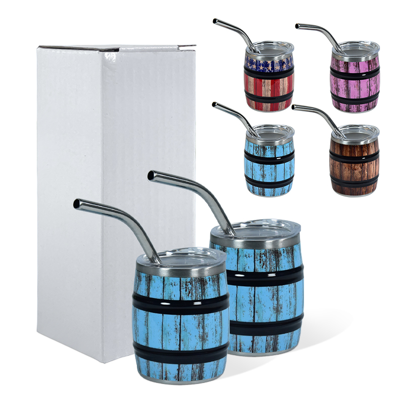 RTS US 40pcs/ctn 3oz Mini Stainless Steel Beer Wine Barrel Cup Colored Drinkware Tumbler Bar Mug Shot Glass with Metal Straw Lid