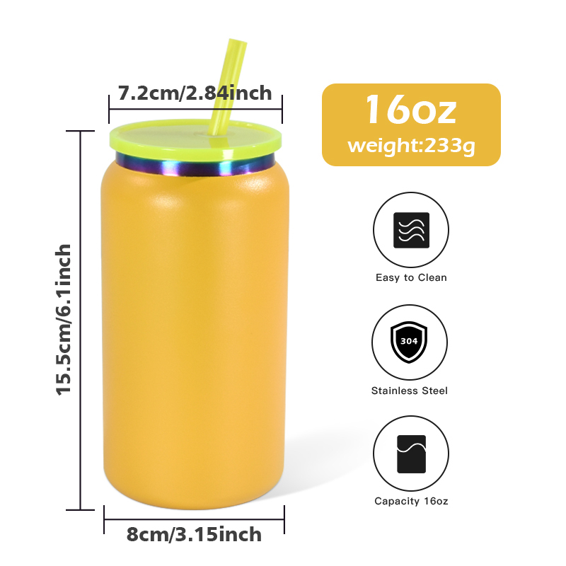 Custom Logo 16oz Electroplate Rainbow Plated Powder Coated Double Wall Stainless Steel Mugs Tumblers Cups Can Jar