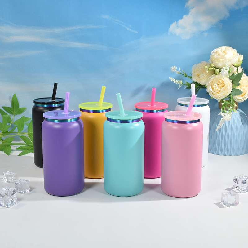 Custom Logo 16oz Electroplate Rainbow Plated Powder Coated Double Wall Stainless Steel Mugs Tumblers Cups Can Jar