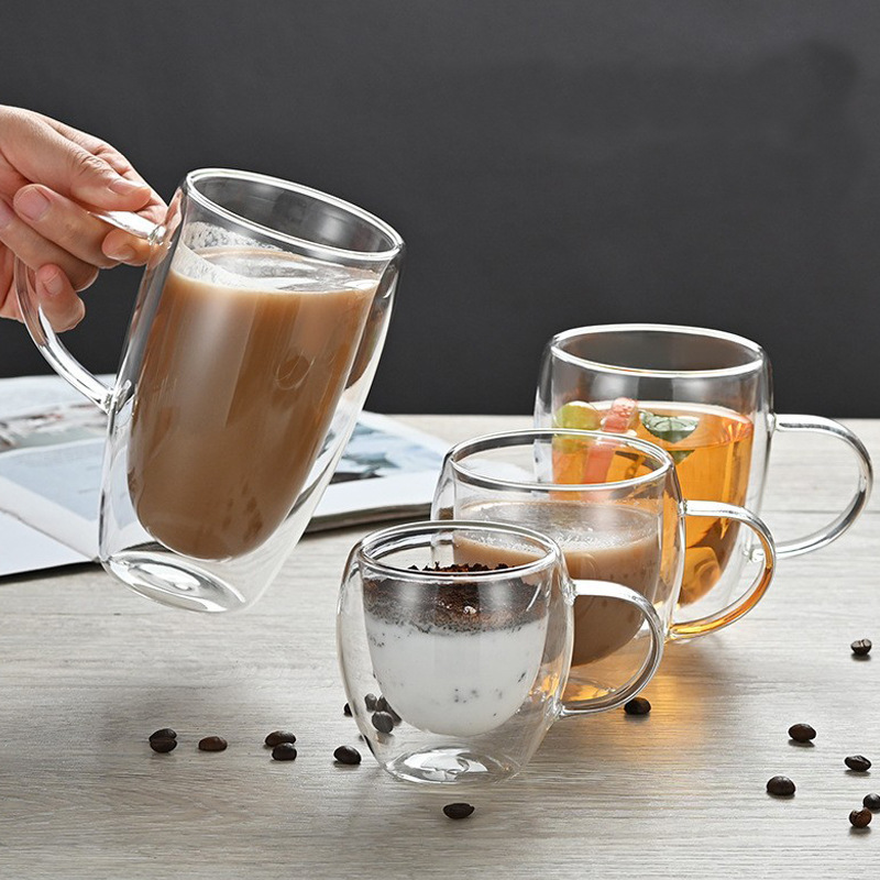 Double Walled Clear Glass Coffee Mugs with Handle Insulated Layer Coffee Cups Tea Latte Espresso Double Glass Mug 350 ml Tumbler
