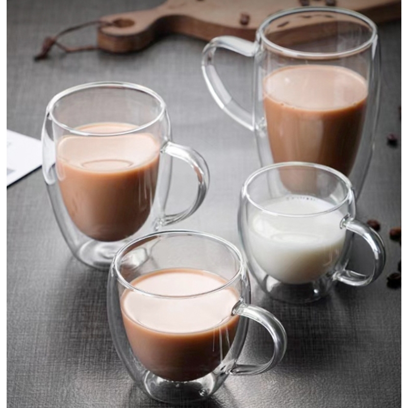 Double Walled Clear Glass Coffee Mugs with Handle Insulated Layer Coffee Cups Tea Latte Espresso Double Glass Mug 350 ml Tumbler