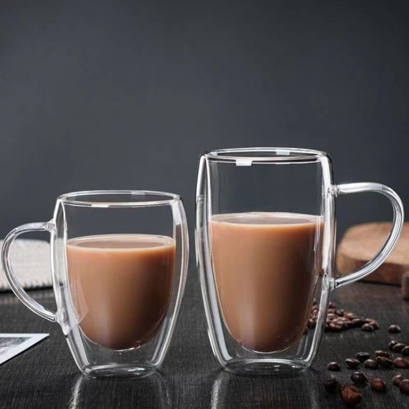 Double Walled Clear Glass Coffee Mugs with Handle Insulated Layer Coffee Cups Tea Latte Espresso Double Glass Mug 350 ml Tumbler