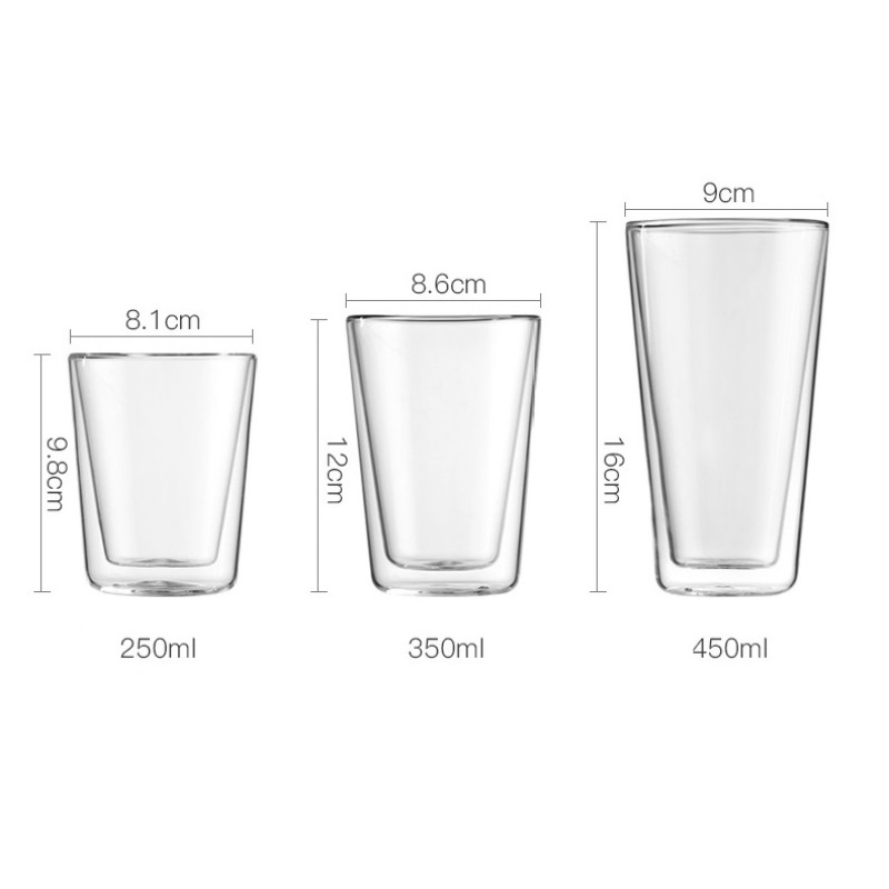 Custom Logo 250ml 350ml 450ml Double Wall Glass Cup Set High Borosilicate Glass Clear High Temperature Resistance Tea Coffee Mug