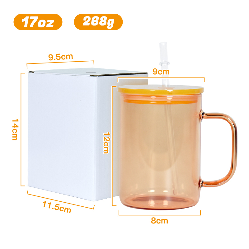 US WAREHOUSE New Jelly Cup With Lids 17oz Candy Colors Sublimation Glass Can Hot Sale Beer Cups With Handle and Plastic Straw