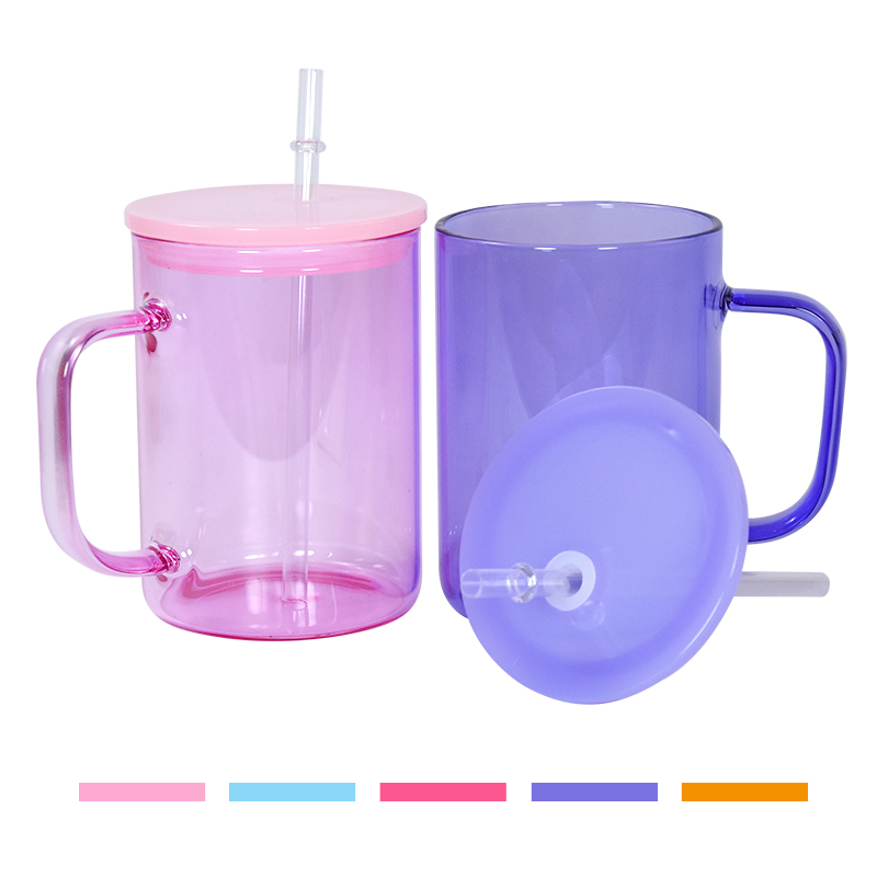 US WAREHOUSE New Jelly Cup With Lids 17oz Candy Colors Sublimation Glass Can Hot Sale Beer Cups With Handle and Plastic Straw