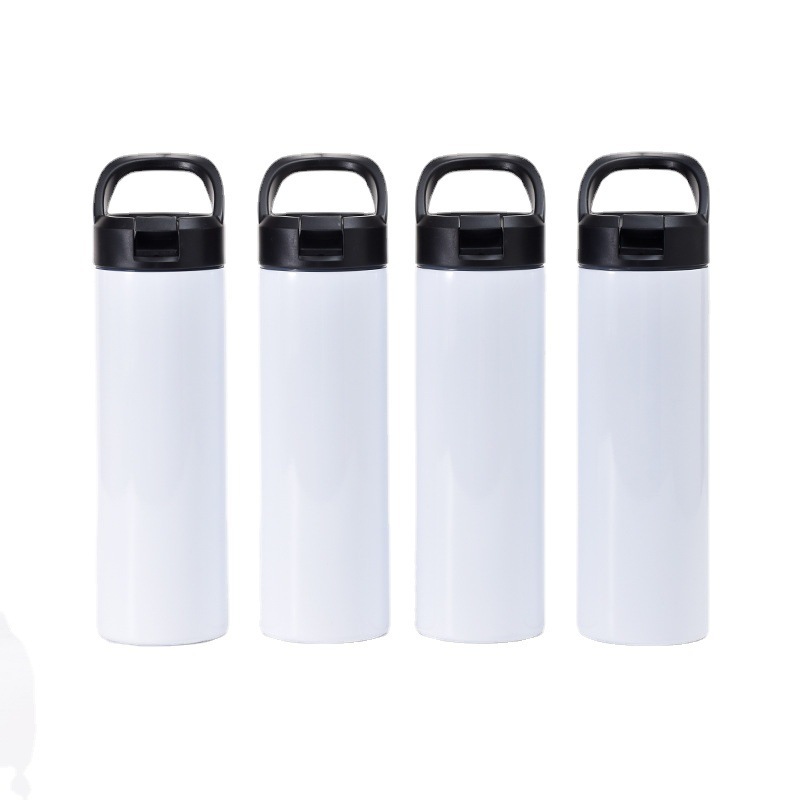 20oz Skinny Straight Sublimation White Blank Tumbler with Handle Screw Portable Sippy up Lid Water Bottle for Heat Press