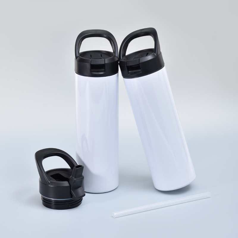 20oz Skinny Straight Sublimation White Blank Tumbler with Handle Screw Portable Sippy up Lid Water Bottle for Heat Press