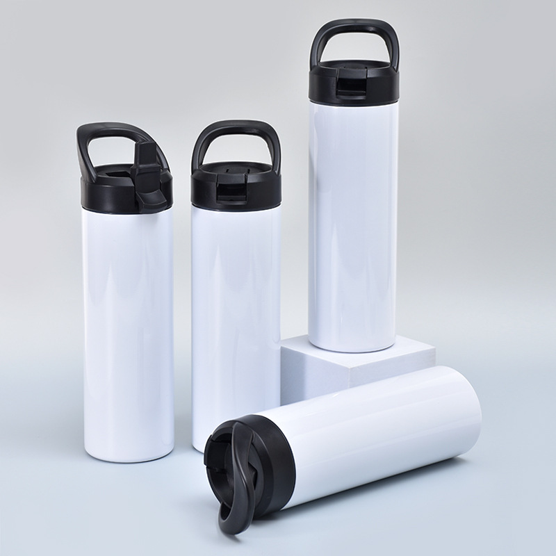 20oz Skinny Straight Sublimation White Blank Tumbler with Handle Screw Portable Sippy up Lid Water Bottle for Heat Press