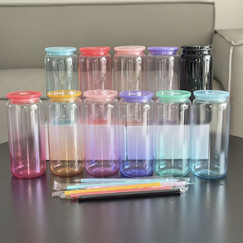 20oz Gradient Color Plastic Mason Cup Outdoor Portable Can Reusable BPA Free