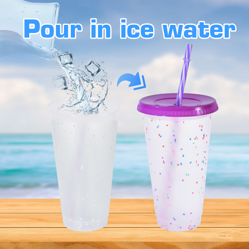 REUSABLE 25oz Plastic Cups Single Layer Cold Color Change Changing Personalization Tumbler Mugs Food Grade PP