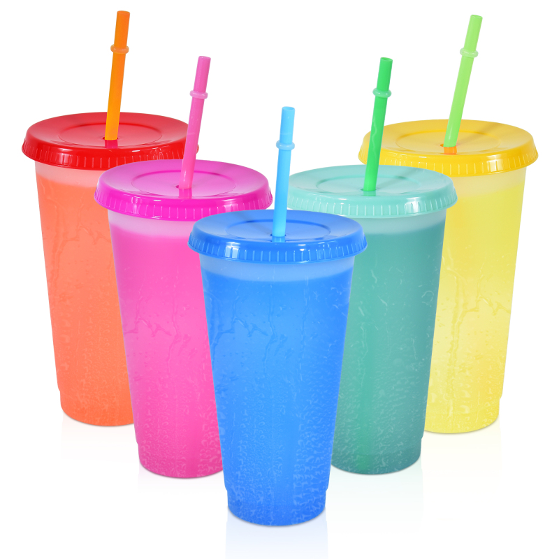 REUSABLE 25oz Plastic Cups Single Layer Cold Color Change Changing Personalization Tumbler Mugs Food Grade PP