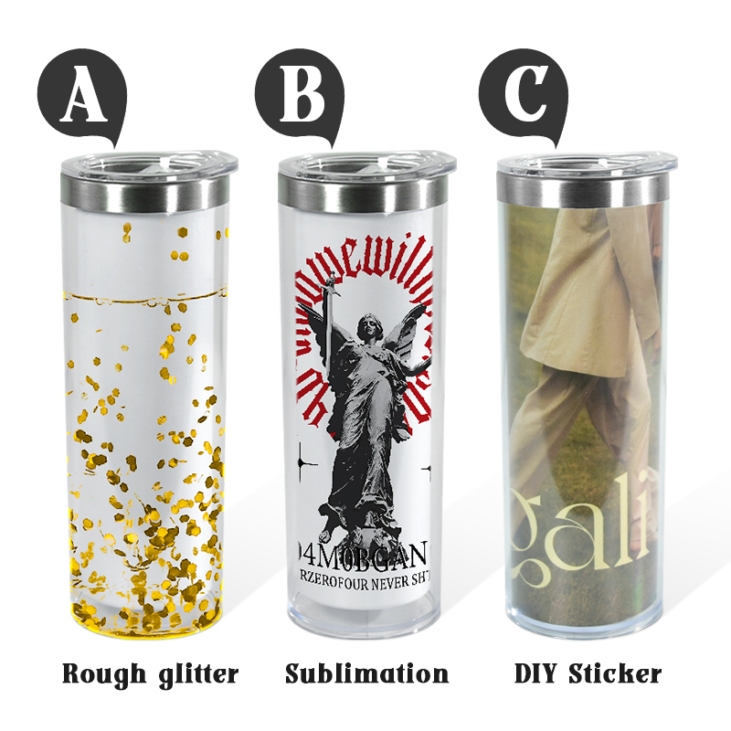 New 20oz Double Wall Snow Globe Tumbler Plastic Inner Stainless Steel Tumbler Pre-Drilled for Glitter DIY Personalized