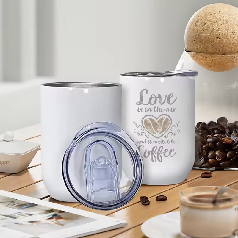 US Warehouse 12oz Sublimation White Straight Wine Tumbler Egg Stainless Steel Double Walled Shaped Cup Wine Tumbler With Lid
