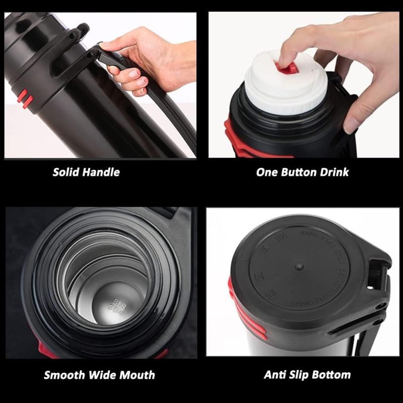 1.2L-4.2L Large Stainless Steel Classic Vacuum Insulated Termo Water Bottle BPA-Free Cup Flask Travel Kettle with Shoulder Strap