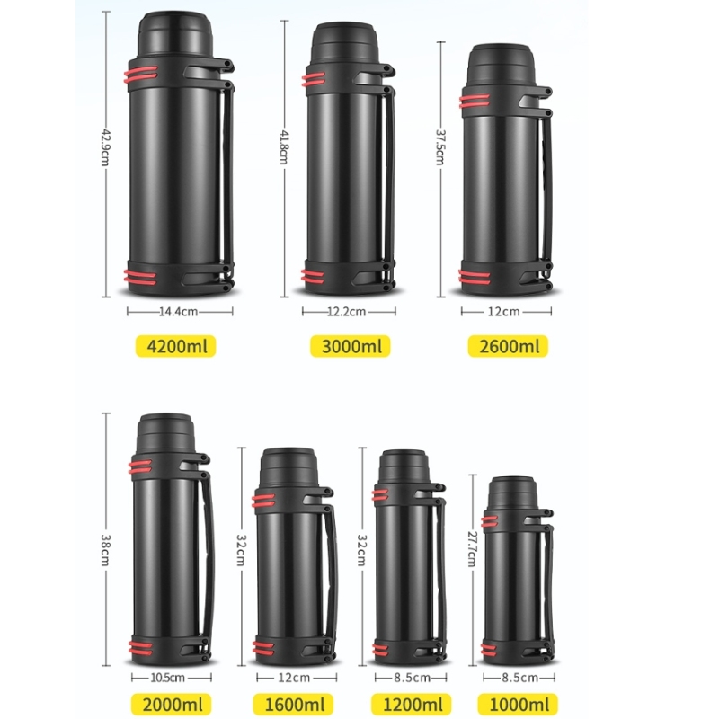 1.2L-4.2L Large Stainless Steel Classic Vacuum Insulated Termo Water Bottle BPA-Free Cup Flask Travel Kettle with Shoulder Strap