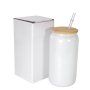 RTS US Warehouse in Stock 16oz Sublimation Shimmer White Glitter Glass Can with Bamboo Lid Sublimation Bottle Blanks 25PCS/CTN