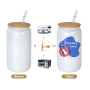 RTS US Warehouse in Stock 16oz Sublimation Shimmer White Glitter Glass Can with Bamboo Lid Sublimation Bottle Blanks 25PCS/CTN