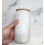 RTS US Warehouse in Stock 16oz Sublimation Shimmer White Glitter Glass Can with Bamboo Lid Sublimation Bottle Blanks 25PCS/CTN
