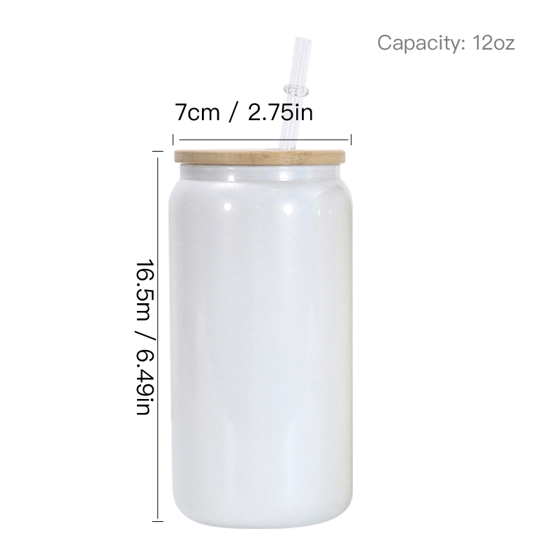 RTS US Warehouse in Stock 16oz Sublimation Shimmer White Glitter Glass Can with Bamboo Lid Sublimation Bottle Blanks 25PCS/CTN