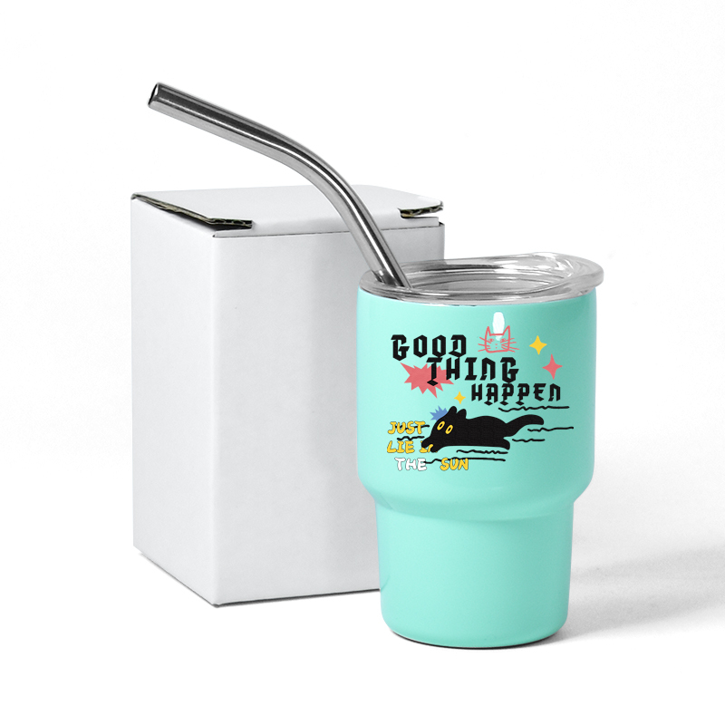 Custom Logo 3oz TUMBLER SHOT GLASS Assorted Color Coffee Mug Sublimation Double Wall Stainless Steel Wine Cup with Metal Straw