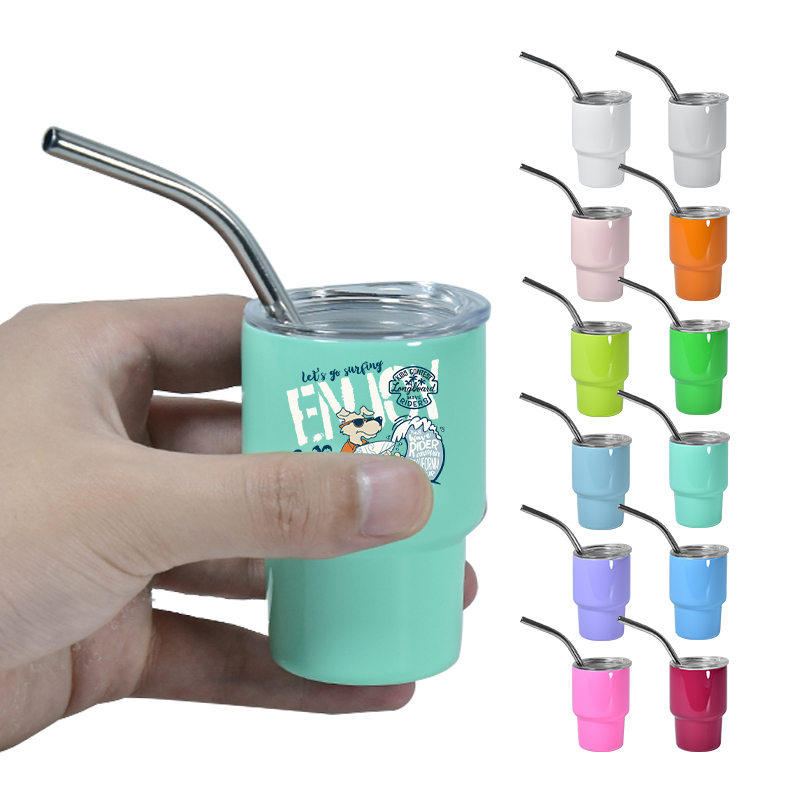 Custom Logo 3oz TUMBLER SHOT GLASS Assorted Color Coffee Mug Sublimation Double Wall Stainless Steel Wine Cup with Metal Straw
