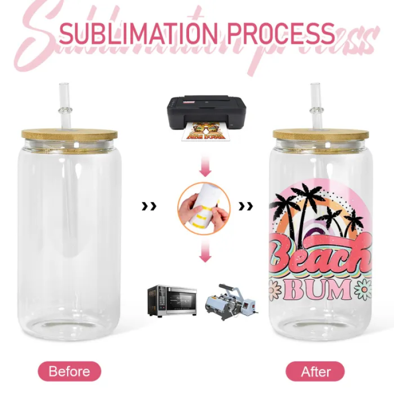 US Warehouse RTS 16oz Clear Single Wall Glass Tumbler Sublimation Blanks Mugs with Bamboo Lid Plastic Straw 50pcs/ctn Drinkware