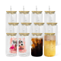 US Warehouse RTS 16oz Clear Single Wall Glass Tumbler Sublimation Blanks Mugs with Bamboo Lid Plastic Straw 50pcs/ctn Drinkware