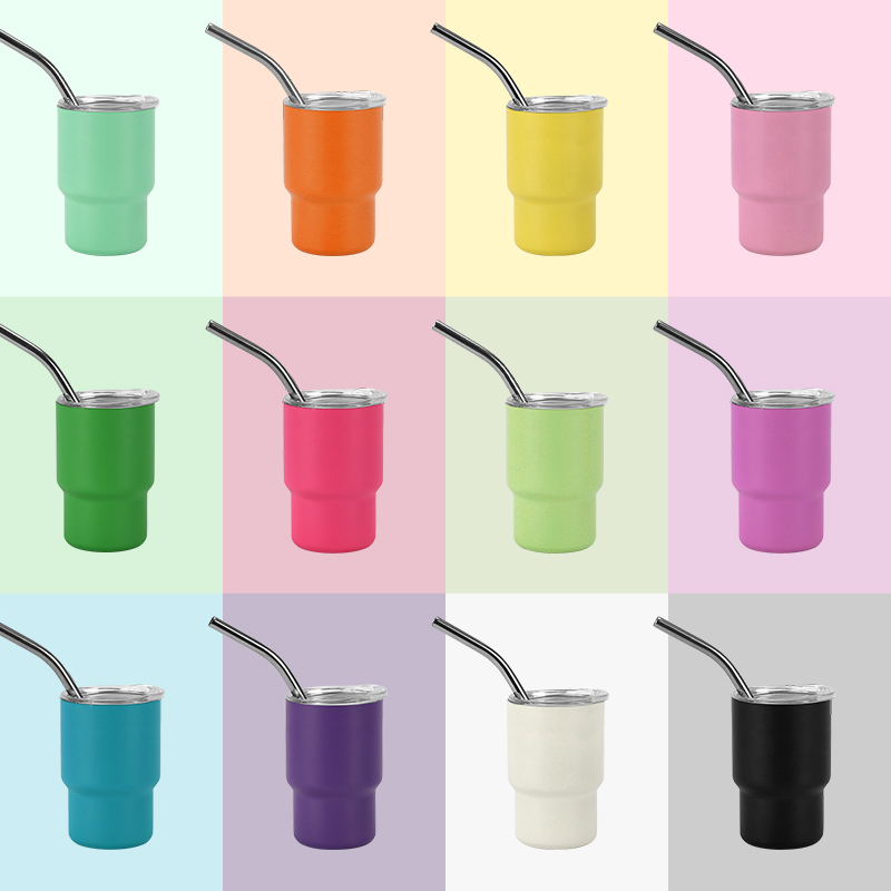 Stainless Steel Powder Coated Insulated Cups Espresso Cup 3 oz Mini Tumbler Shot Glass With Straw and Lid 3oz Mini Tumbler