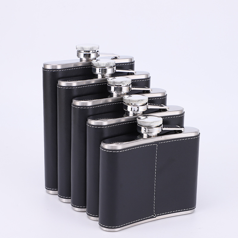 Factory Supply 6oz 7oz 8oz Colored Silver Black Stainless Steel Hip Flask Portable Whiskey Russian Liquor Wine Flask Custom Gift
