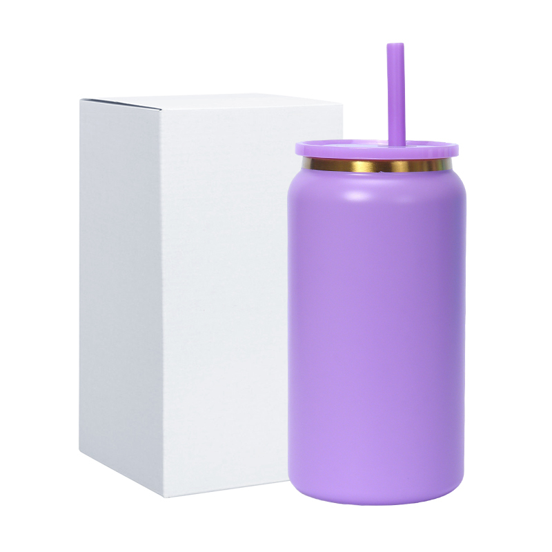 China RTS 16oz Stainless Steel Tumbler Gold Plated Powder Coating Double Wall Mugs Tumblers Cup Soda Can Jar for Laser Engraving