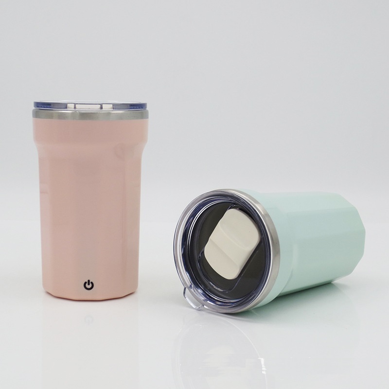 Wholesale Logo Printed 350ml Coffee Mug Stainless Steel SS304 Tumbler PP Shell Automatic Stirring USB Coffee Cup with Lid