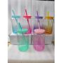 Jelly Ombre Mug Vertical Stripe16oz Sublimation Gradient Color Straw Streak Inner Single Wall Glass Can with PP Lid