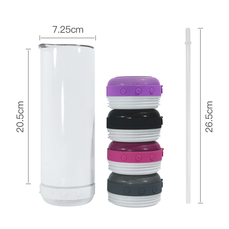 Double Walled Waterproof Stainless Steel 20oz Straight Music Tumblers Wireless Speaker Sublimation Water Bottles