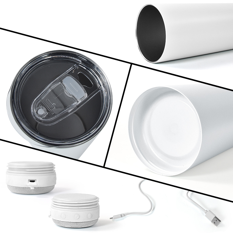Double Walled Waterproof Stainless Steel 20oz Straight Music Tumblers Wireless Speaker Sublimation Water Bottles