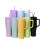 Custom Logo 40oz Stainless Steel Tumbler Power Coated Vacuum Insulated Metal Travel Mug Coffee Cup With Handle Screw Straw Lid