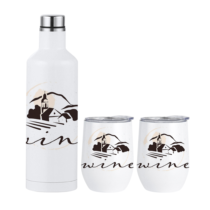 10pcs/ctn 500ml Sublimation Stainless Steel Double Walled Wine Tumbler Insulated Water Bottle Set with 2pcs 12oz Egg Shaped Cups