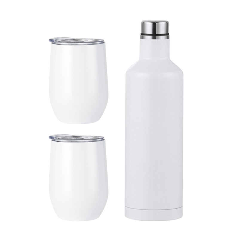 10pcs/ctn 500ml Sublimation Stainless Steel Double Walled Wine Tumbler Insulated Water Bottle Set with 2pcs 12oz Egg Shaped Cups