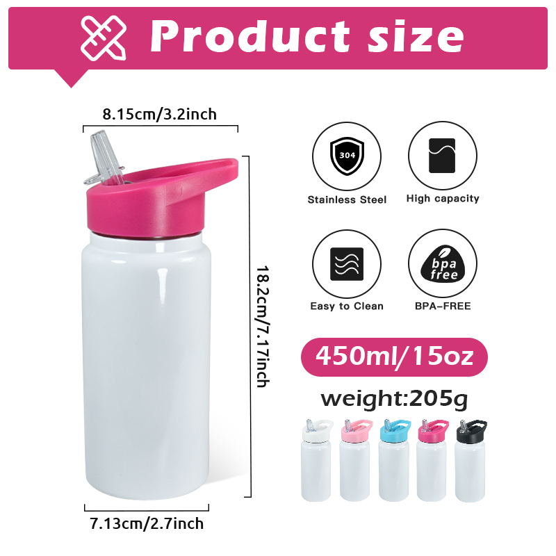Sublimation Sippy Cup 14oz Insulated Water Bottles Sublimation Blanks Kids Sport Water Bottle with Colored Sippy Lids Tumbler
