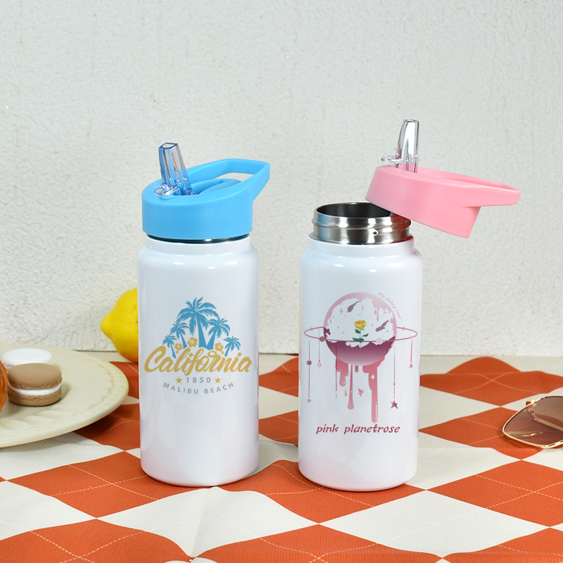 Sublimation Sippy Cup 14oz Insulated Water Bottles Sublimation Blanks Kids Sport Water Bottle with Colored Sippy Lids Tumbler