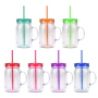 Pre-drilled Plastic Mason Jars with Handles, Lids and Straws 20 oz Double Insulated Tumbler with Straw Wide Mouth Mason Jar Mugs