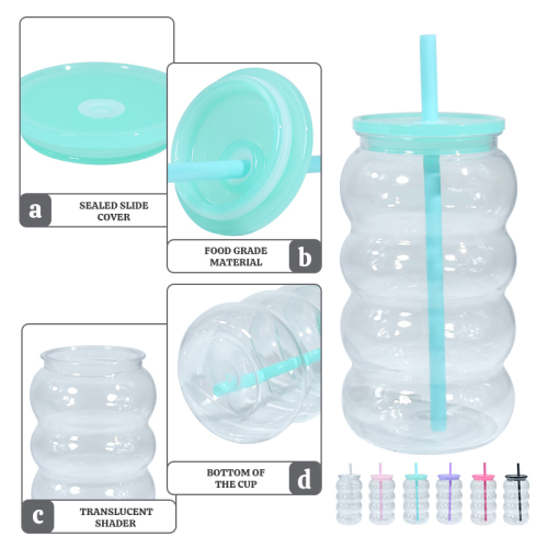 USA RTS Plastic 16oz Single Wall Colorful Clear Travel Mug Cup Plastic Lid Car Tumbler with Lids and Straw 12pcs/Pack