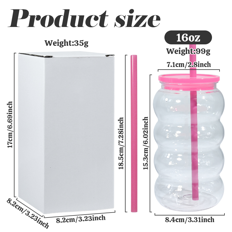 USA RTS Plastic 16oz Single Wall Colorful Clear Travel Mug Cup Plastic Lid Car Tumbler with Lids and Straw 12pcs/Pack