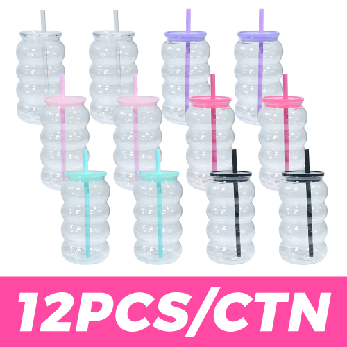 USA RTS Plastic 16oz Single Wall Colorful Clear Travel Mug Cup Plastic Lid Car Tumbler with Lids and Straw 12pcs/Pack