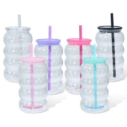 USA RTS Plastic 16oz Single Wall Colorful Clear Travel Mug Cup Plastic Lid Car Tumbler with Lids and Straw 12pcs/Pack