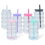 USA RTS Plastic 16oz Single Wall Colorful Clear Travel Mug Cup Plastic Lid Car Tumbler with Lids and Straw 12pcs/Pack