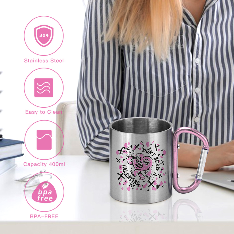 200ml 400ml Outdoor Camping Travel Portable Stainless Steel Coffee Cup Double Walled Carabiner Mug with Handle