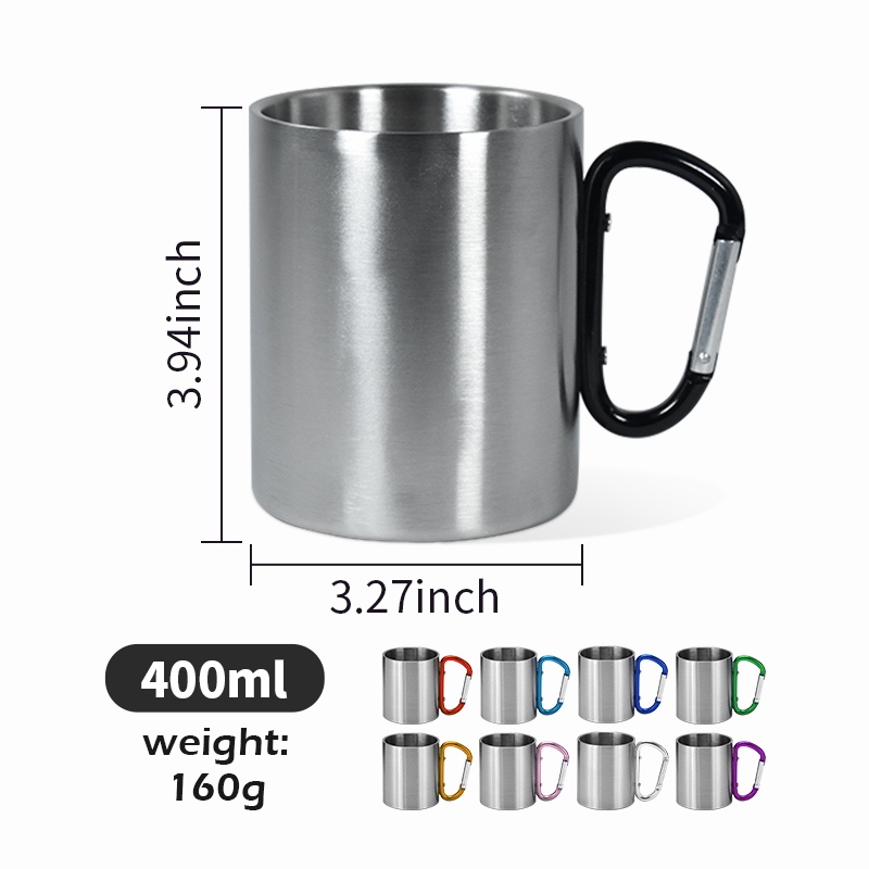 200ml 400ml Outdoor Camping Travel Portable Stainless Steel Coffee Cup Double Walled Carabiner Mug with Handle