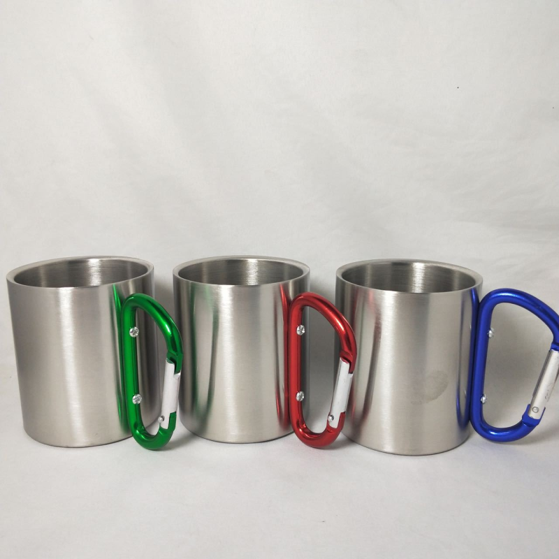200ml 400ml Outdoor Camping Travel Portable Stainless Steel Coffee Cup Double Walled Carabiner Mug with Handle