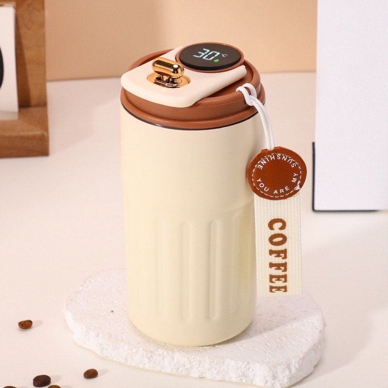 15oz Stainless Steel Coffee Mug Vacuum Insulated Tumbler with Temperature Display Coffee Outdoor Camping Mug with Leak-Proof Lid